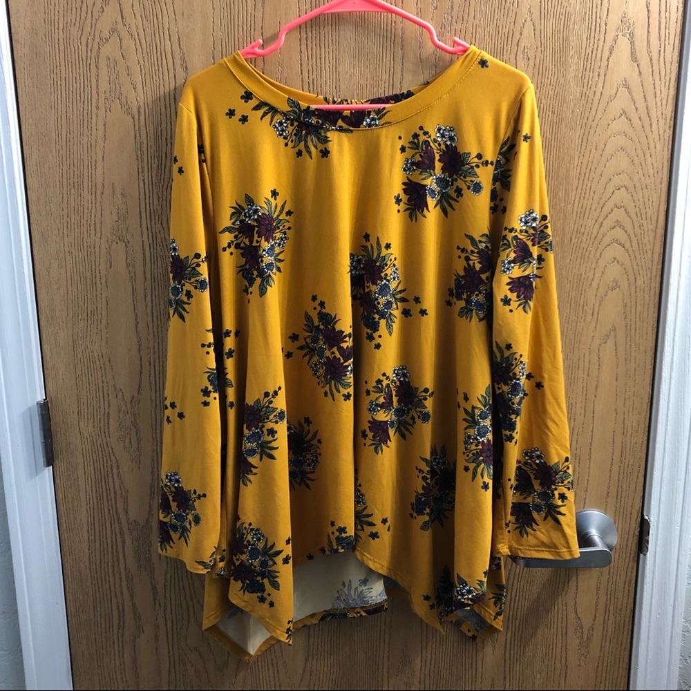 Yellow floral asymmetric blouse